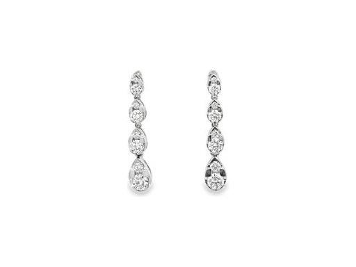 18K White Gold Drop Earrings with Natural Round Diamonds in Graduated Layout